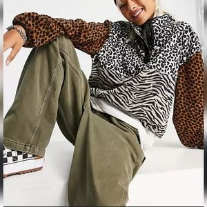 Vans Wild Patchwork 1/4 button neck sweater in multi size small